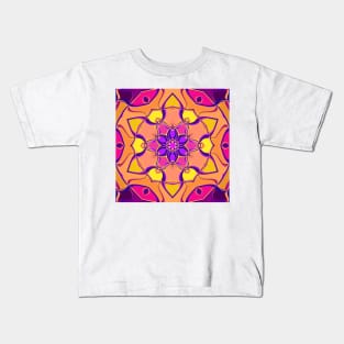 Cartoon Mandala Flower Pink Purple and Orange Kids T-Shirt